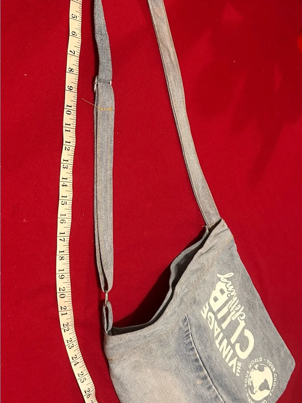 Vintage Club Light Blue Denim Messenger Bag with White Print